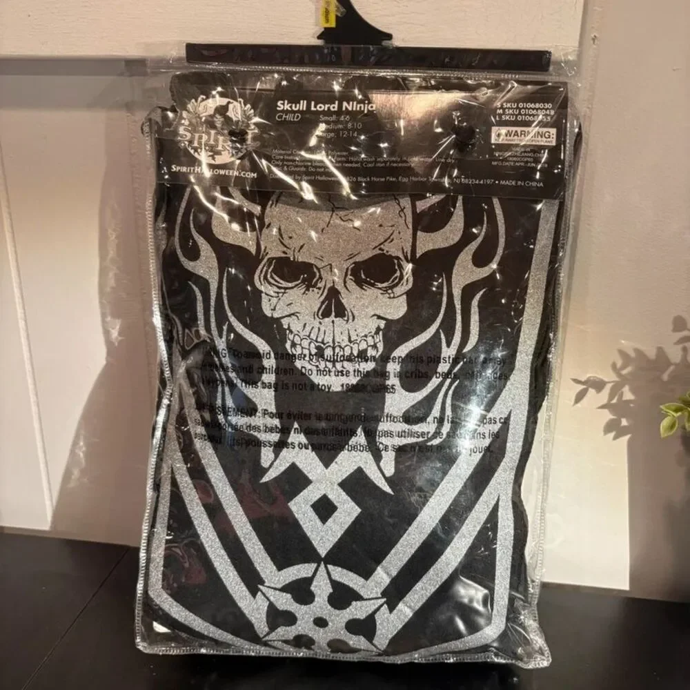 Spirit Halloween Skull Lord Ninja Costume Child Size Medium 8-10 Black Silver